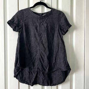 Eileen Fisher Dark Blue Linen Smock Short Sleeved Shirt